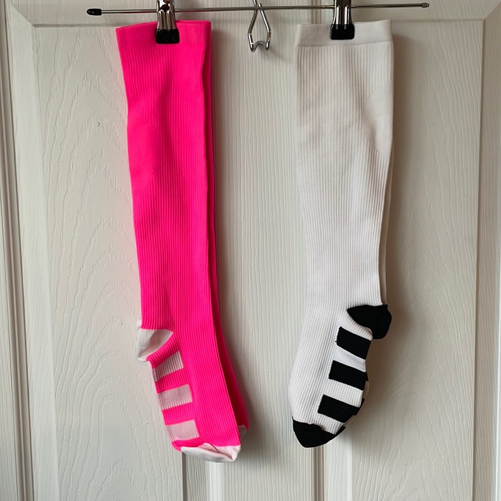 Pink and White Compression Socks- Never Worn